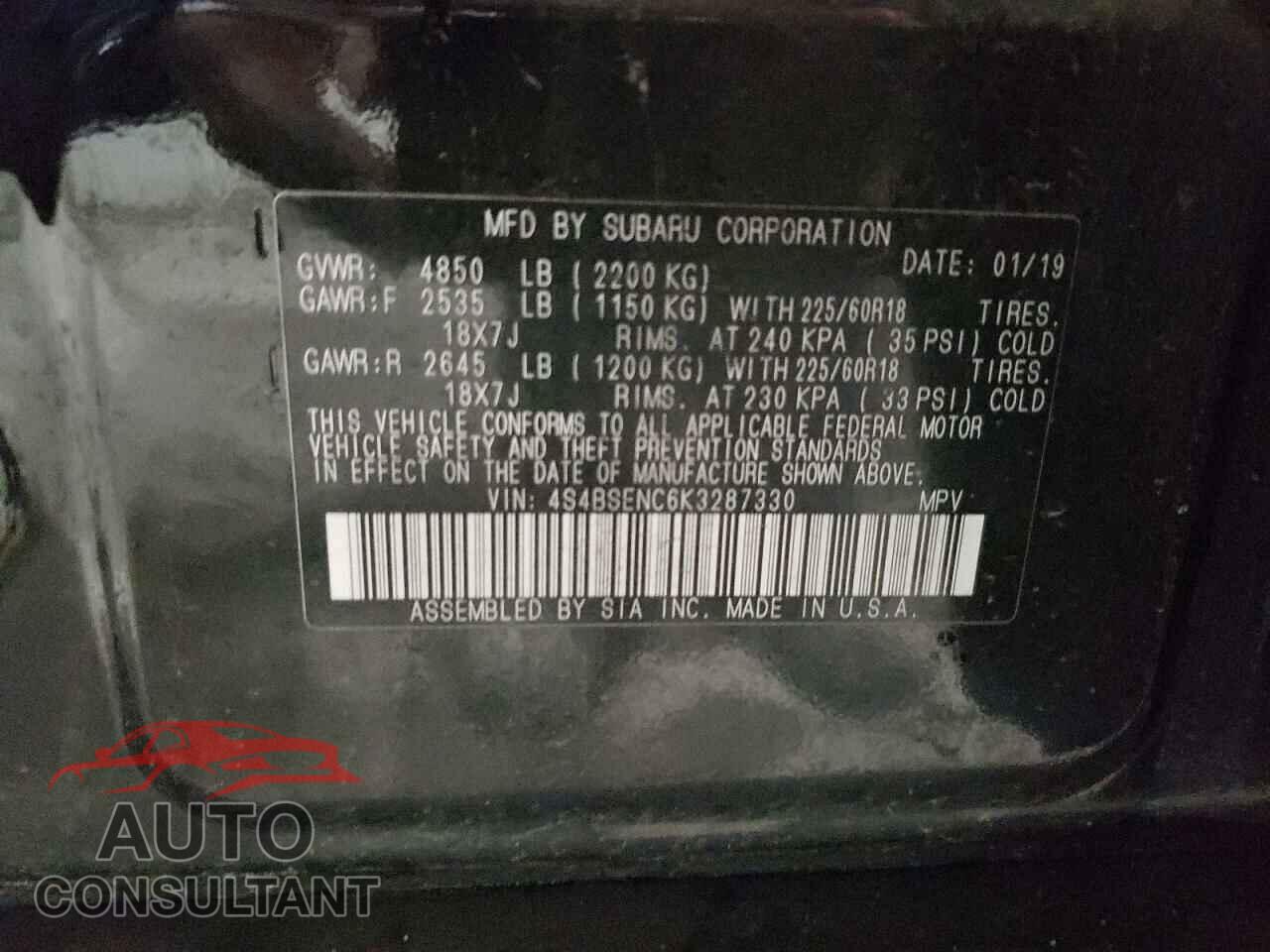 SUBARU OUTBACK 2019 - 4S4BSENC6K3287330