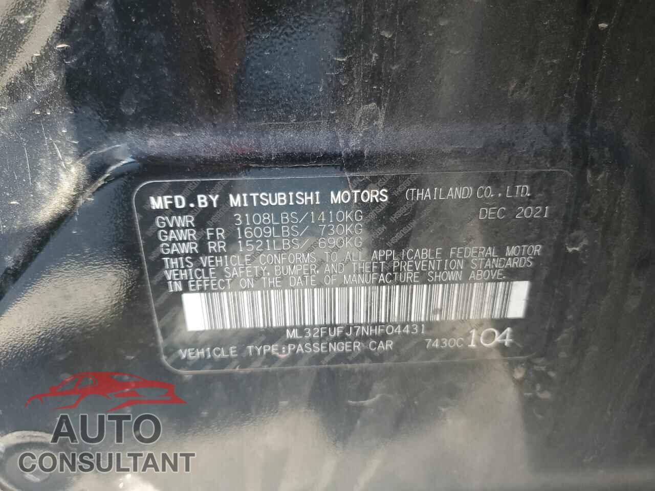 MITSUBISHI MIRAGE 2022 - ML32FUFJ7NHF04431