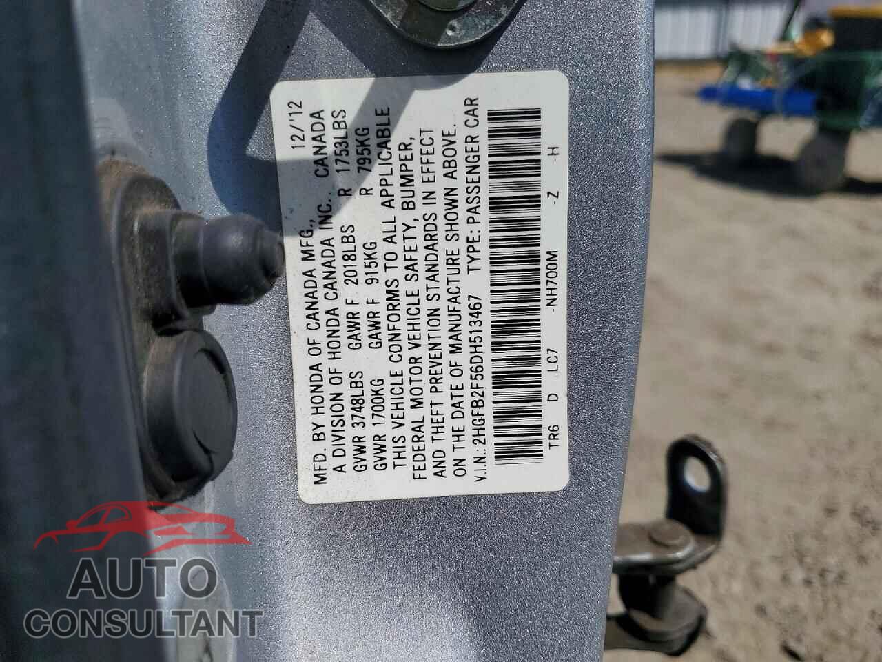 HONDA CIVIC 2013 - 2HGFB2F56DH513467