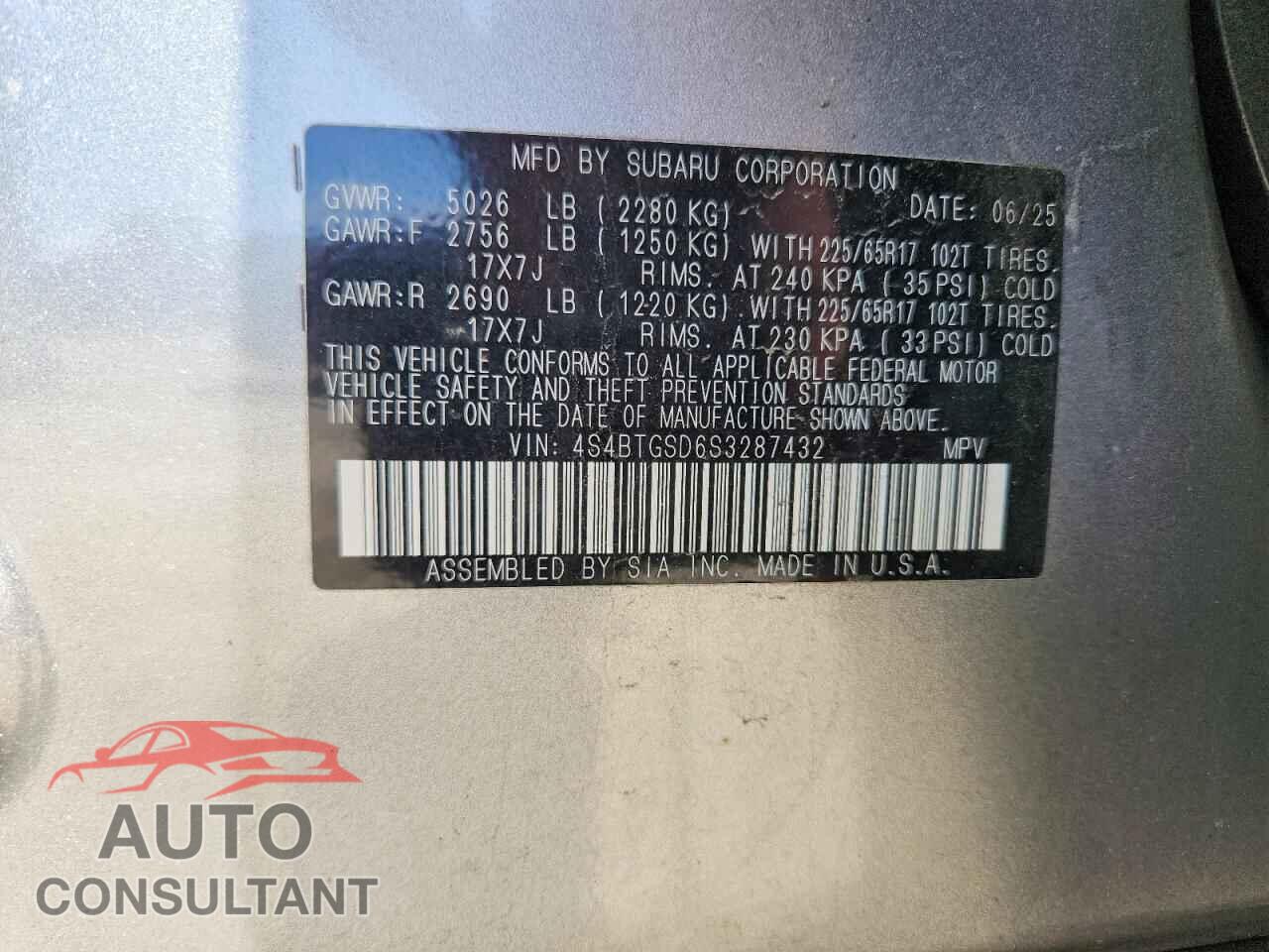SUBARU OUTBACK 2025 - 4S4BTGSD6S3287432