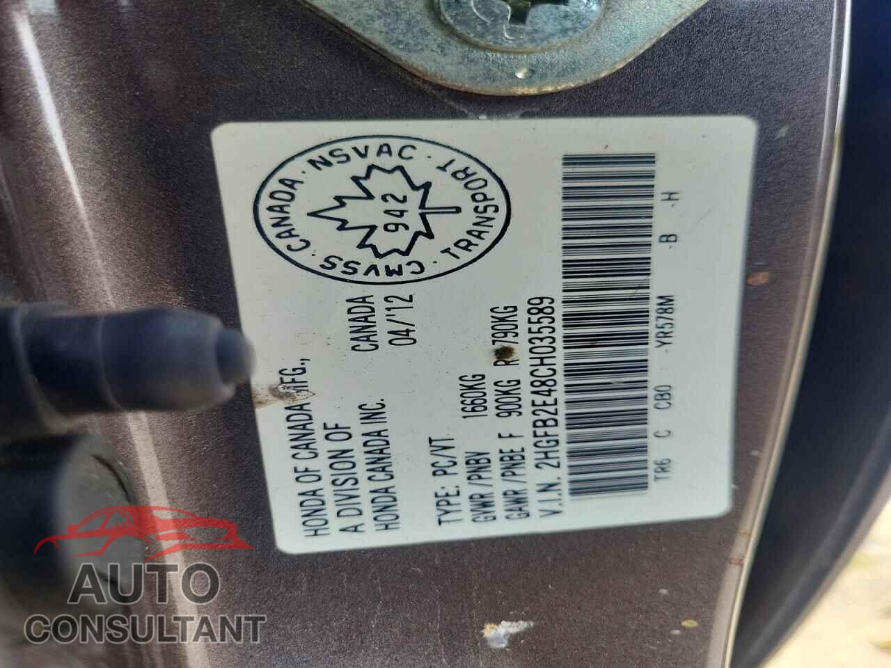 HONDA CIVIC 2012 - 2HGFB2E48CH035589