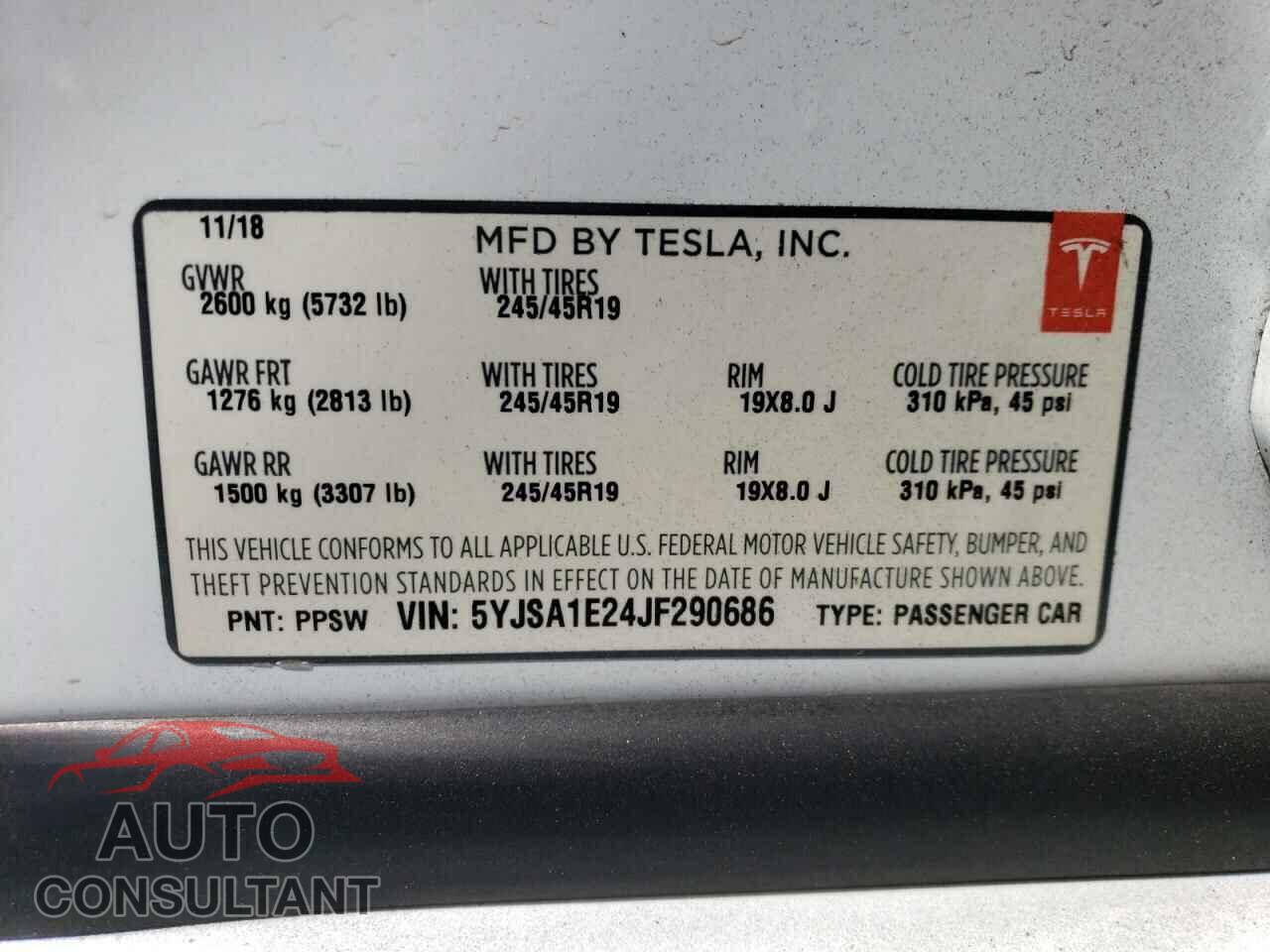 TESLA MODEL S 2018 - 5YJSA1E24JF290686
