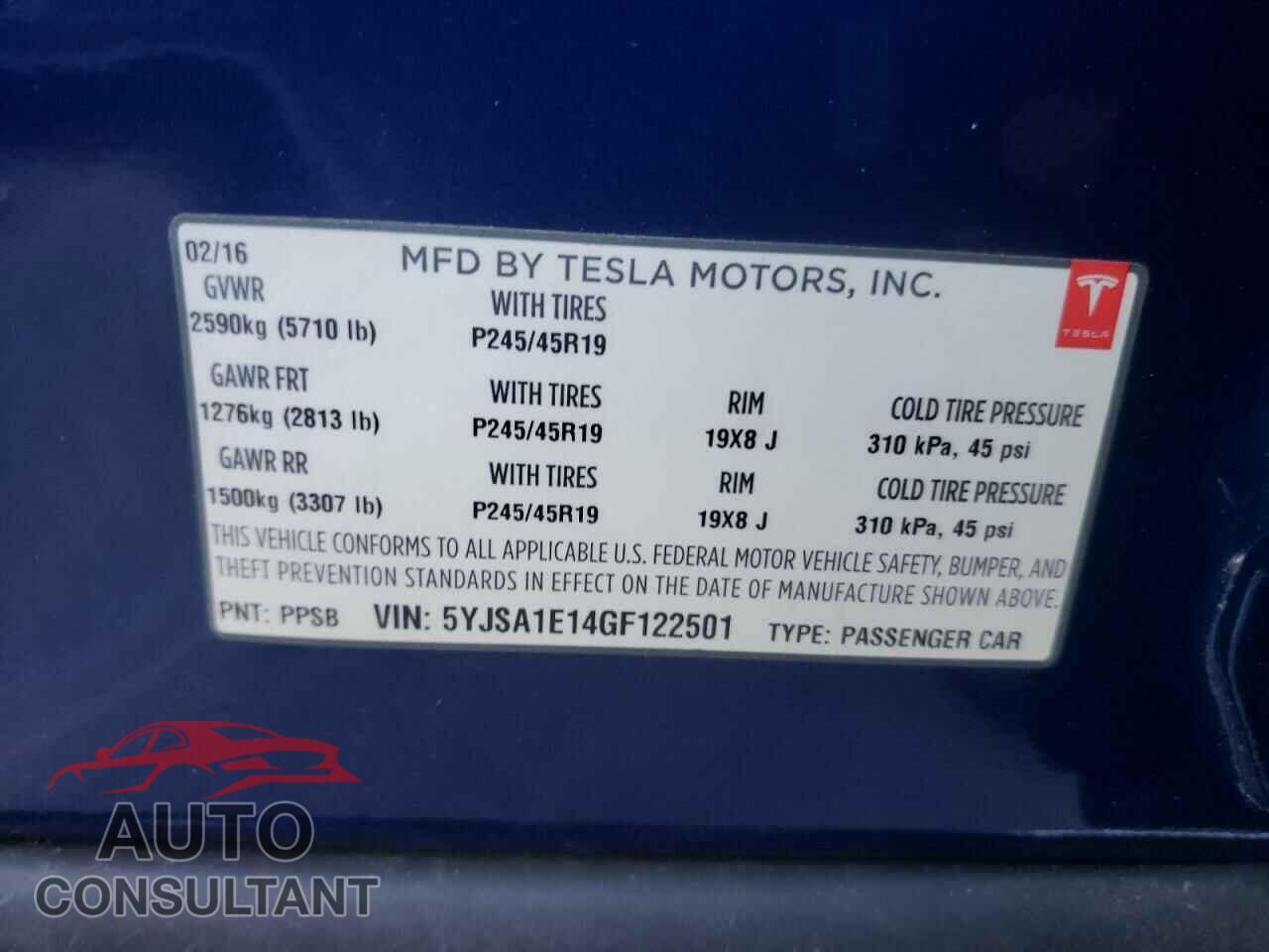 TESLA MODEL S 2016 - 5YJSA1E14GF122501
