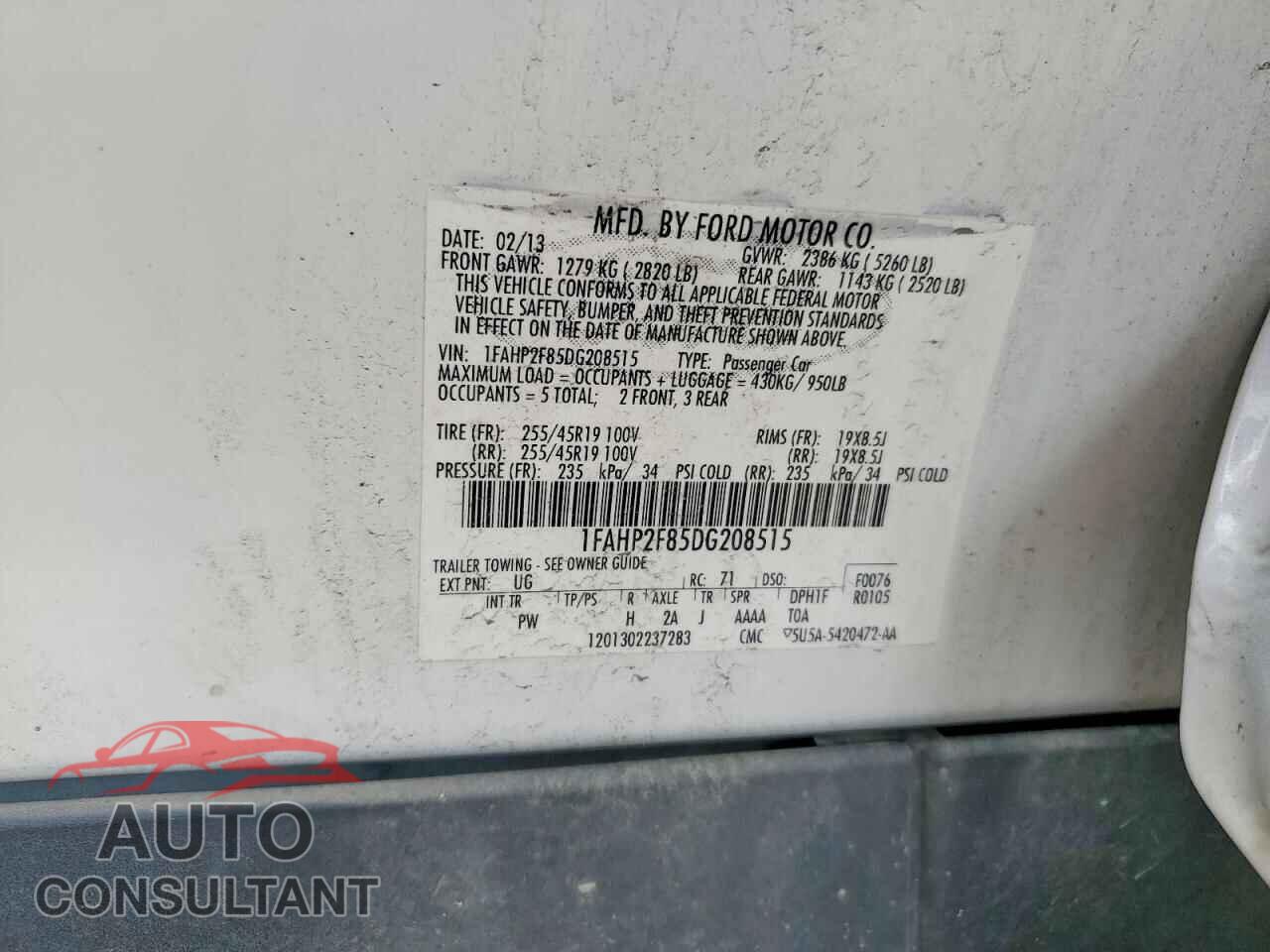 FORD TAURUS 2013 - 1FAHP2F85DG208515