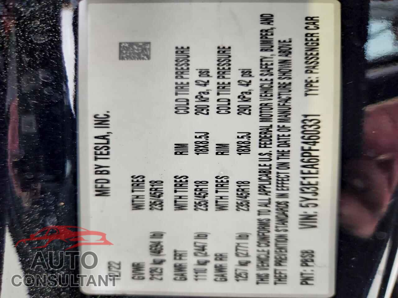 TESLA MODEL 3 2023 - 5YJ3E1EA6PF460331