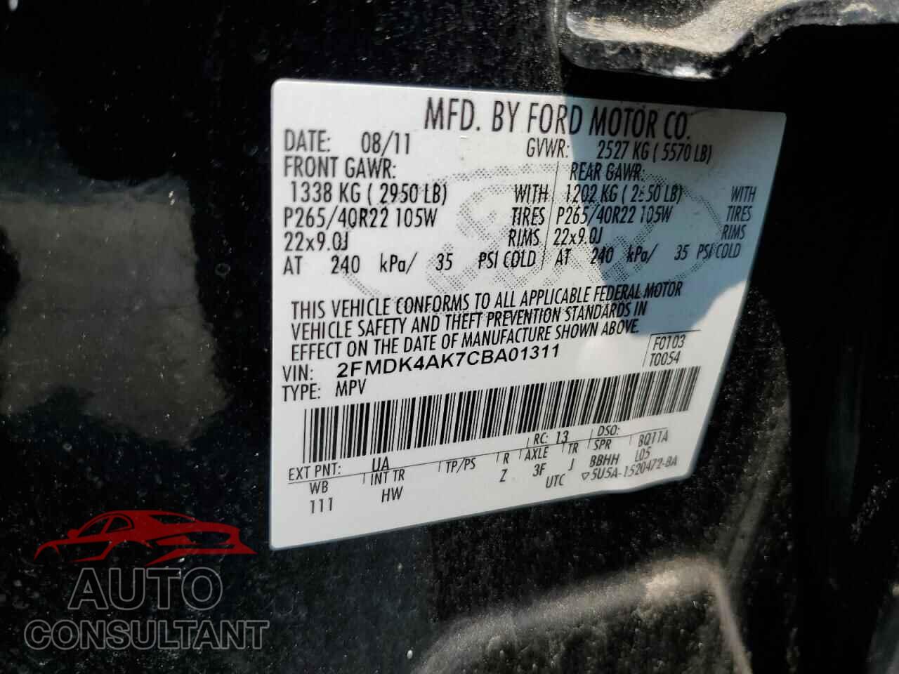 FORD EDGE 2012 - 2FMDK4AK7CBA01311