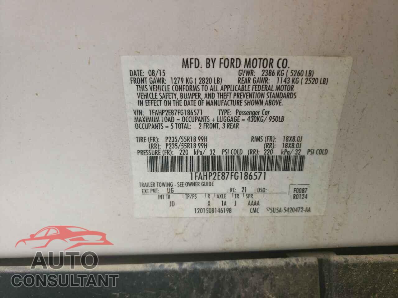 FORD TAURUS 2015 - 1FAHP2E87FG186571