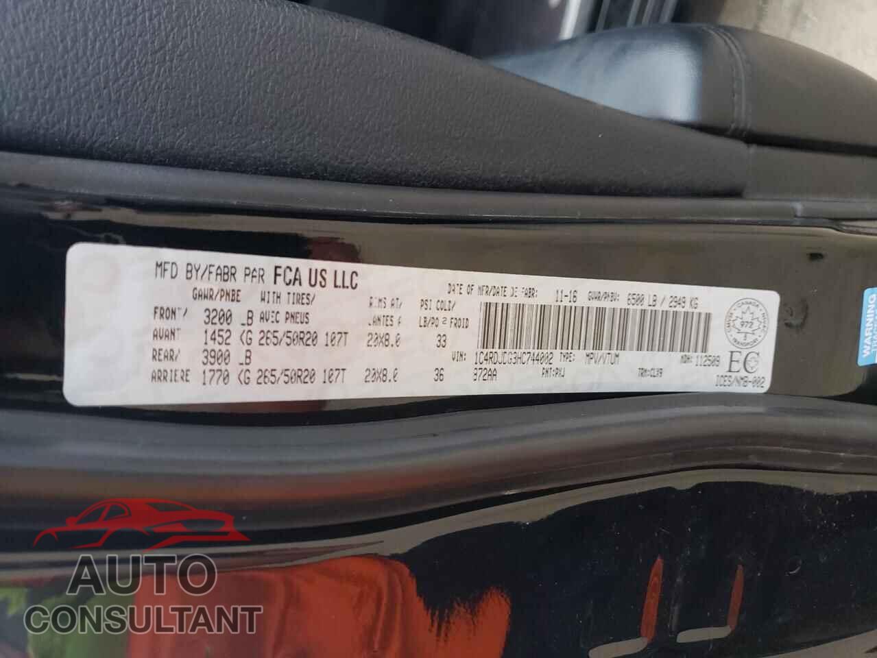 DODGE DURANGO 2017 - 1C4RDJDG3HC744002