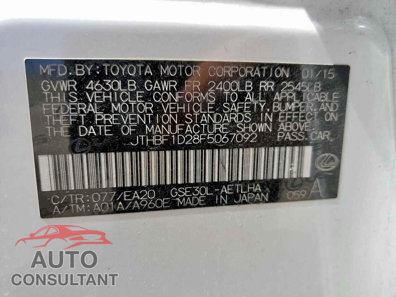 LEXUS IS 2015 - JTHBF1D28F5067092