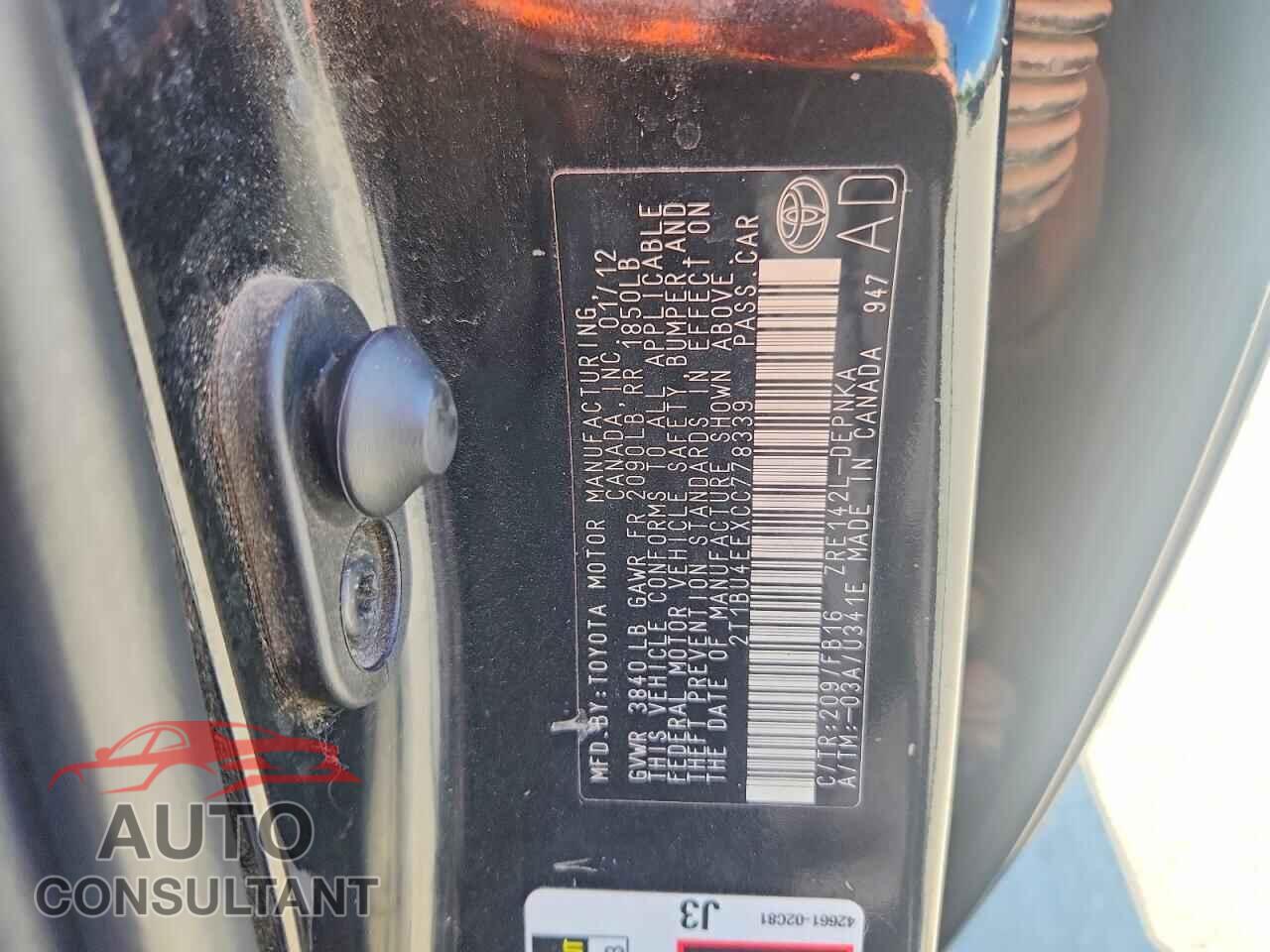 TOYOTA COROLLA 2012 - 2T1BU4EEXCC778339