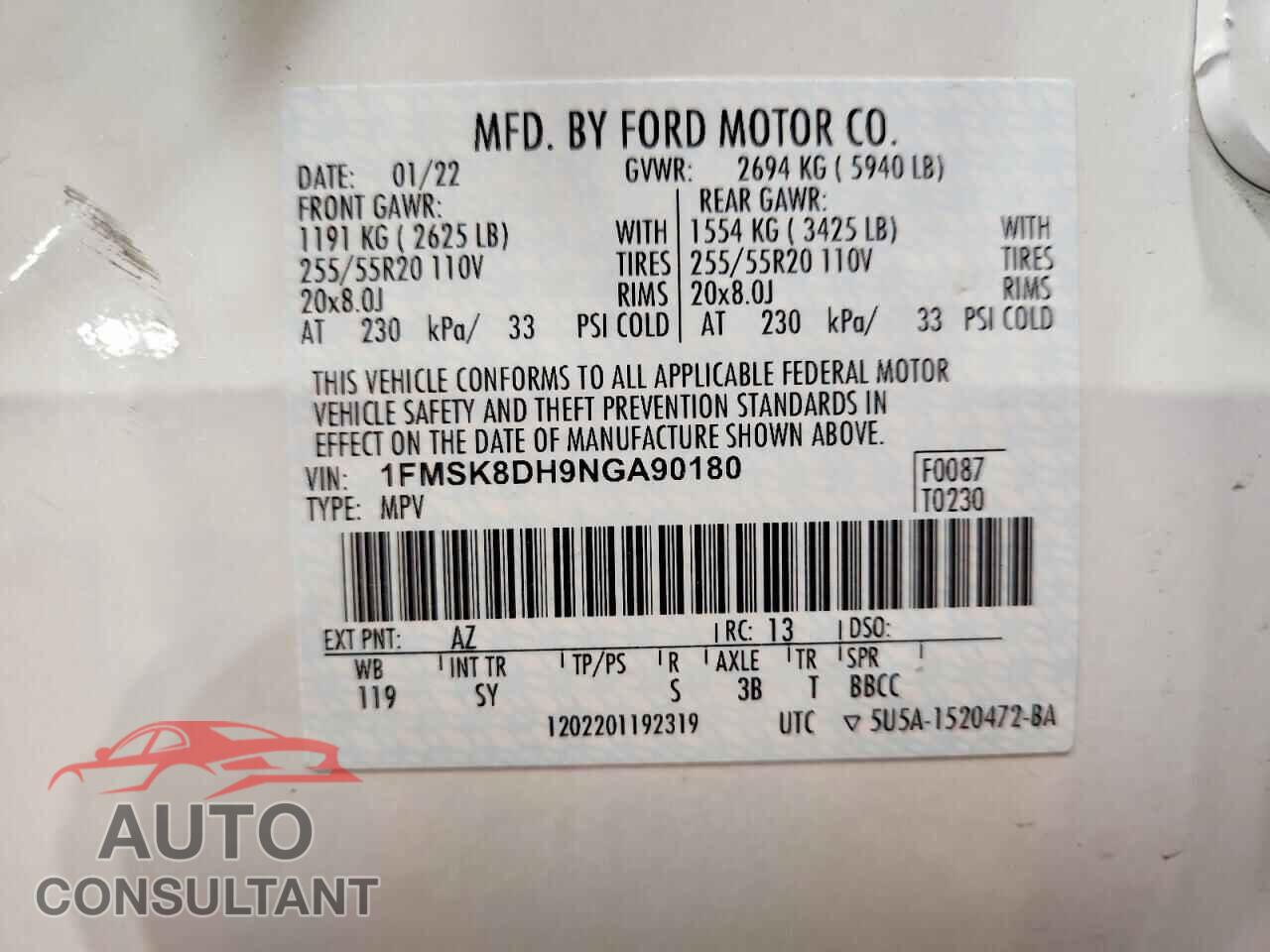 FORD EXPLORER 2022 - 1FMSK8DH9NGA90180