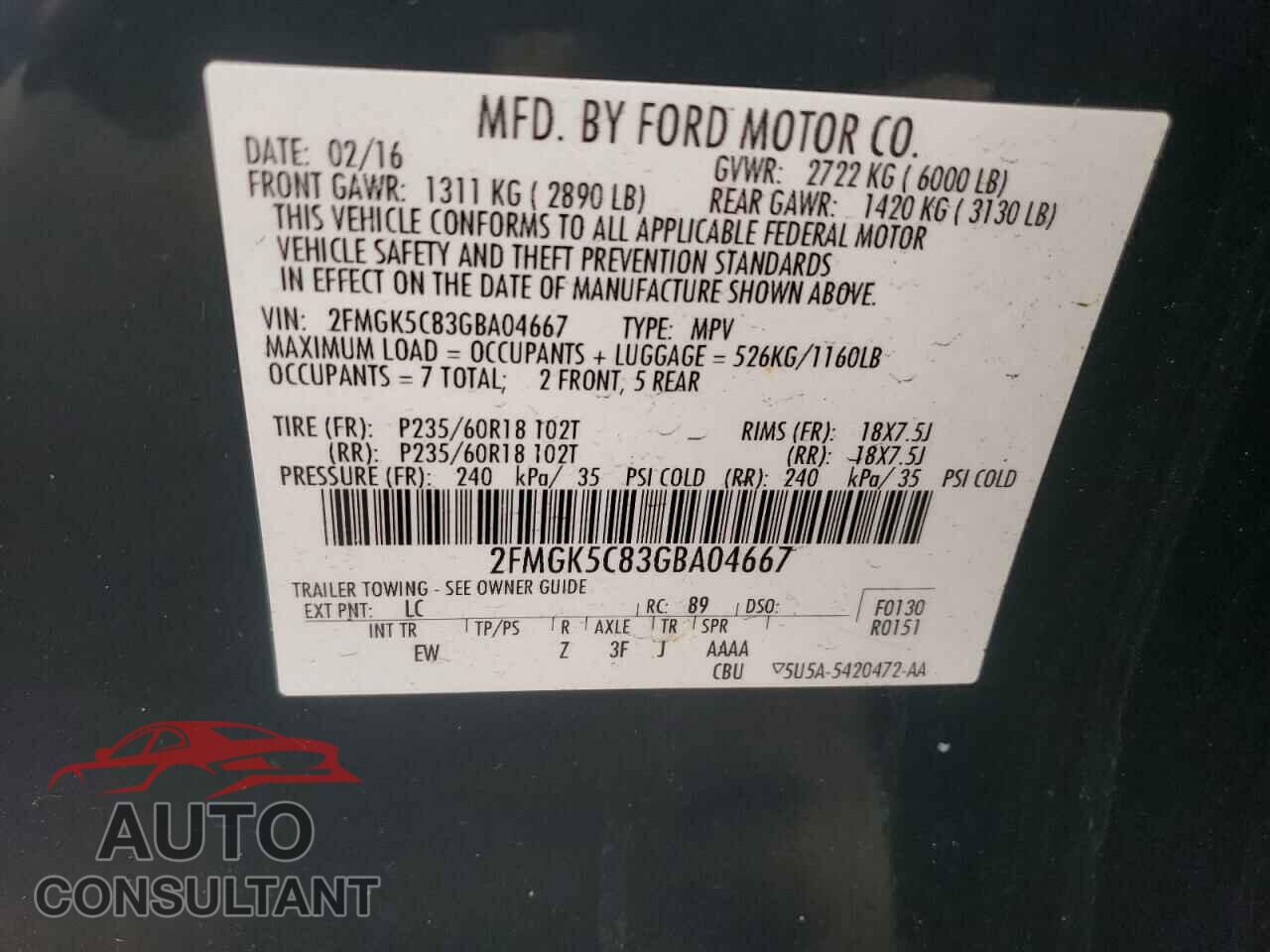 FORD FLEX 2016 - 2FMGK5C83GBA04667