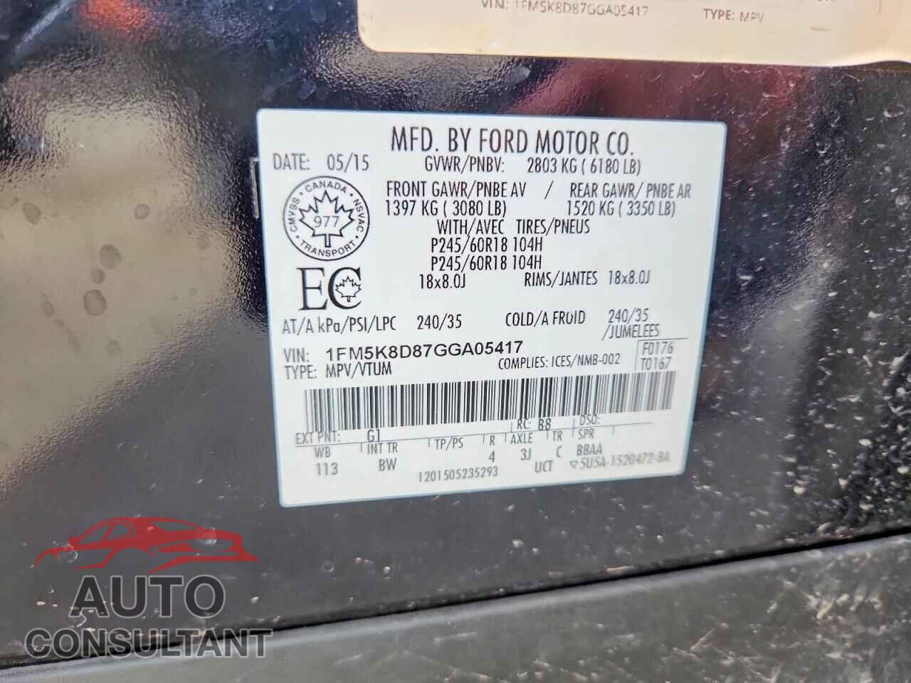 FORD EXPLORER 2016 - 1FM5K8D87GGA05417