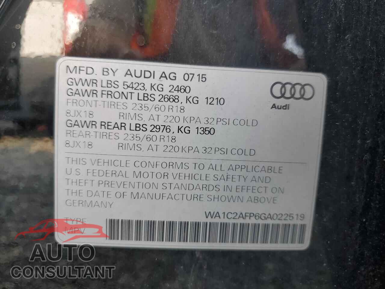 AUDI Q5 2016 - WA1C2AFP6GA022519