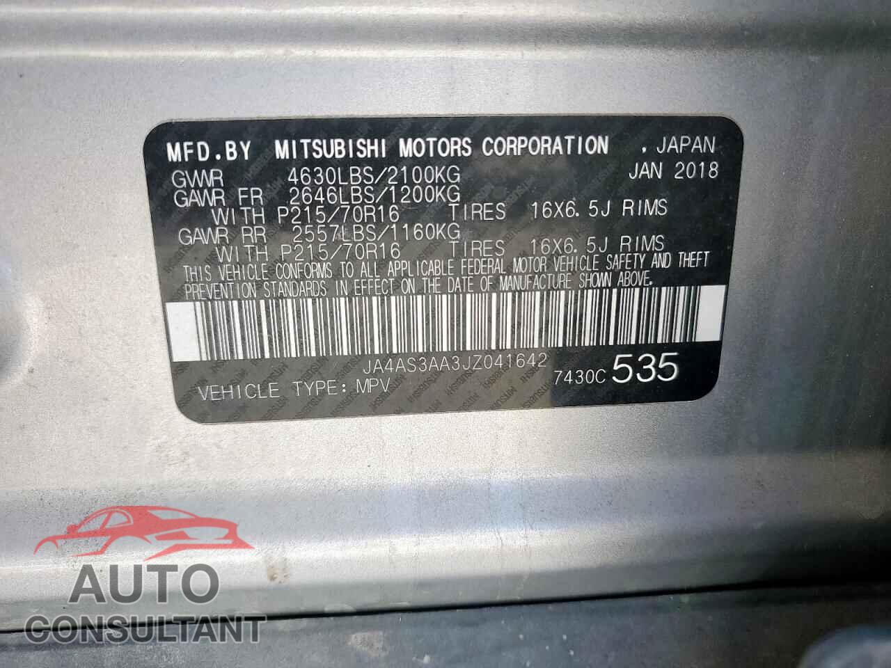 MITSUBISHI ECLIPSE 2018 - JA4AS3AA3JZ041642