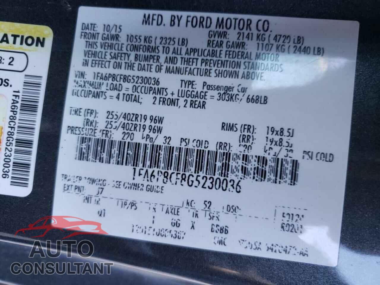 FORD MUSTANG 2016 - 1FA6P8CF8G5230036