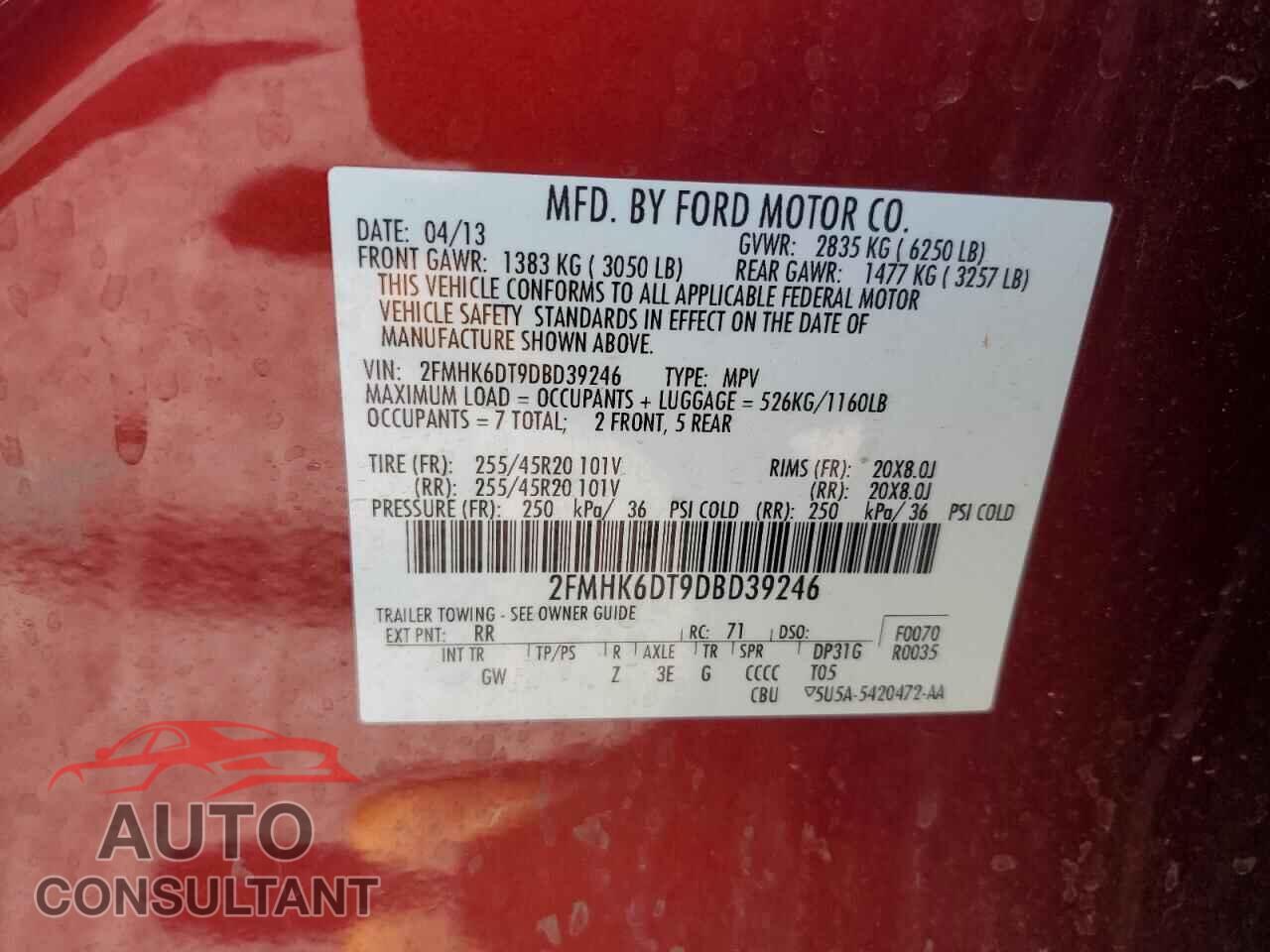 FORD FLEX 2013 - 2FMHK6DT9DBD39246