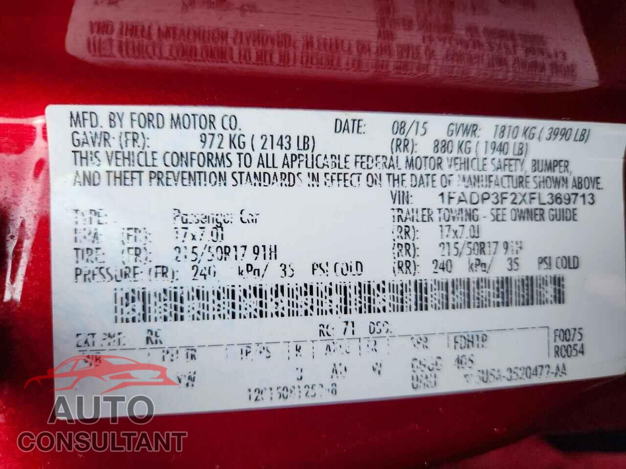 FORD FOCUS 2015 - 1FADP3F2XFL369713