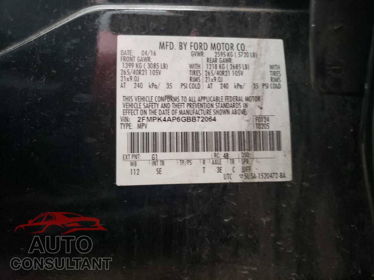 FORD EDGE 2016 - 2FMPK4AP6GBB72064