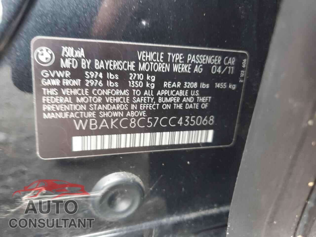 BMW 7 SERIES 2012 - WBAKC8C57CC435068