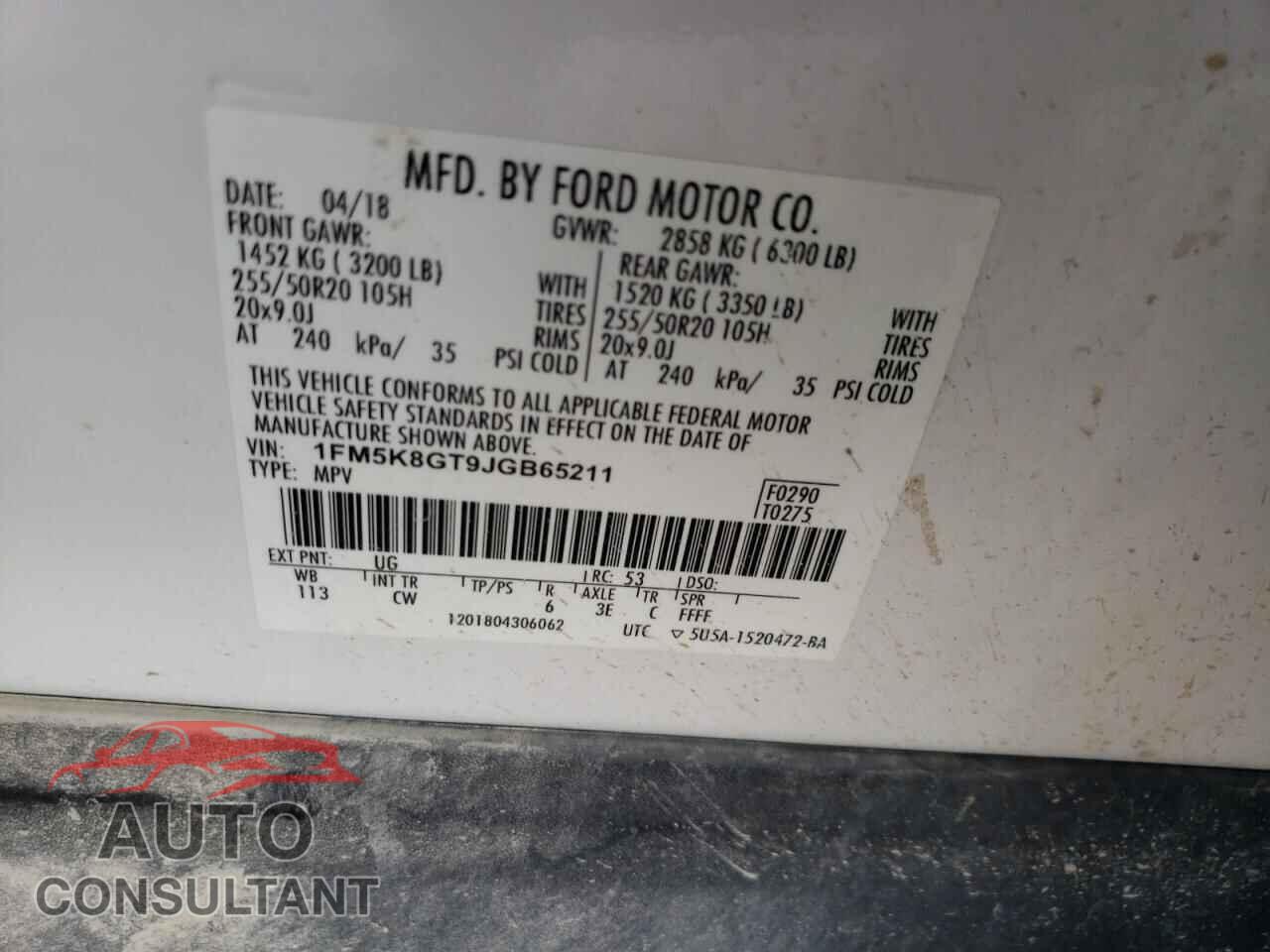 FORD EXPLORER 2018 - 1FM5K8GT9JGB65211
