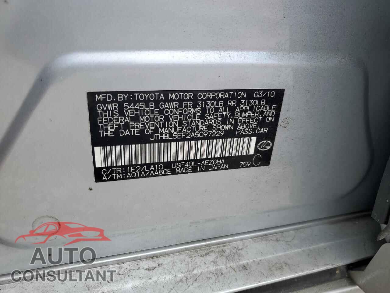 LEXUS LS460 2010 - JTHBL5EF2A5097229