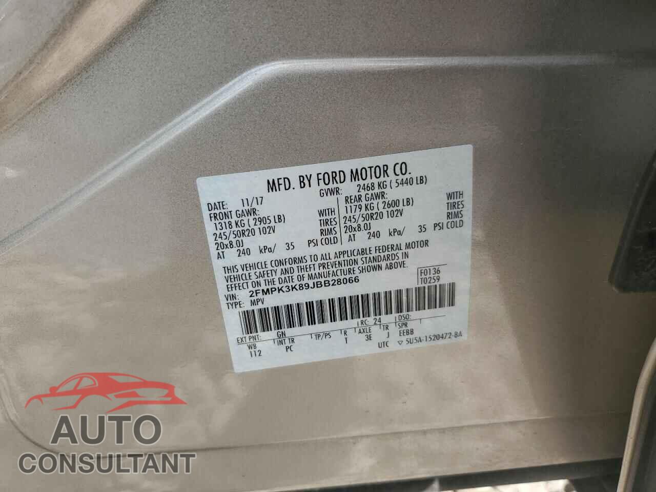 FORD EDGE 2018 - 2FMPK3K89JBB28066