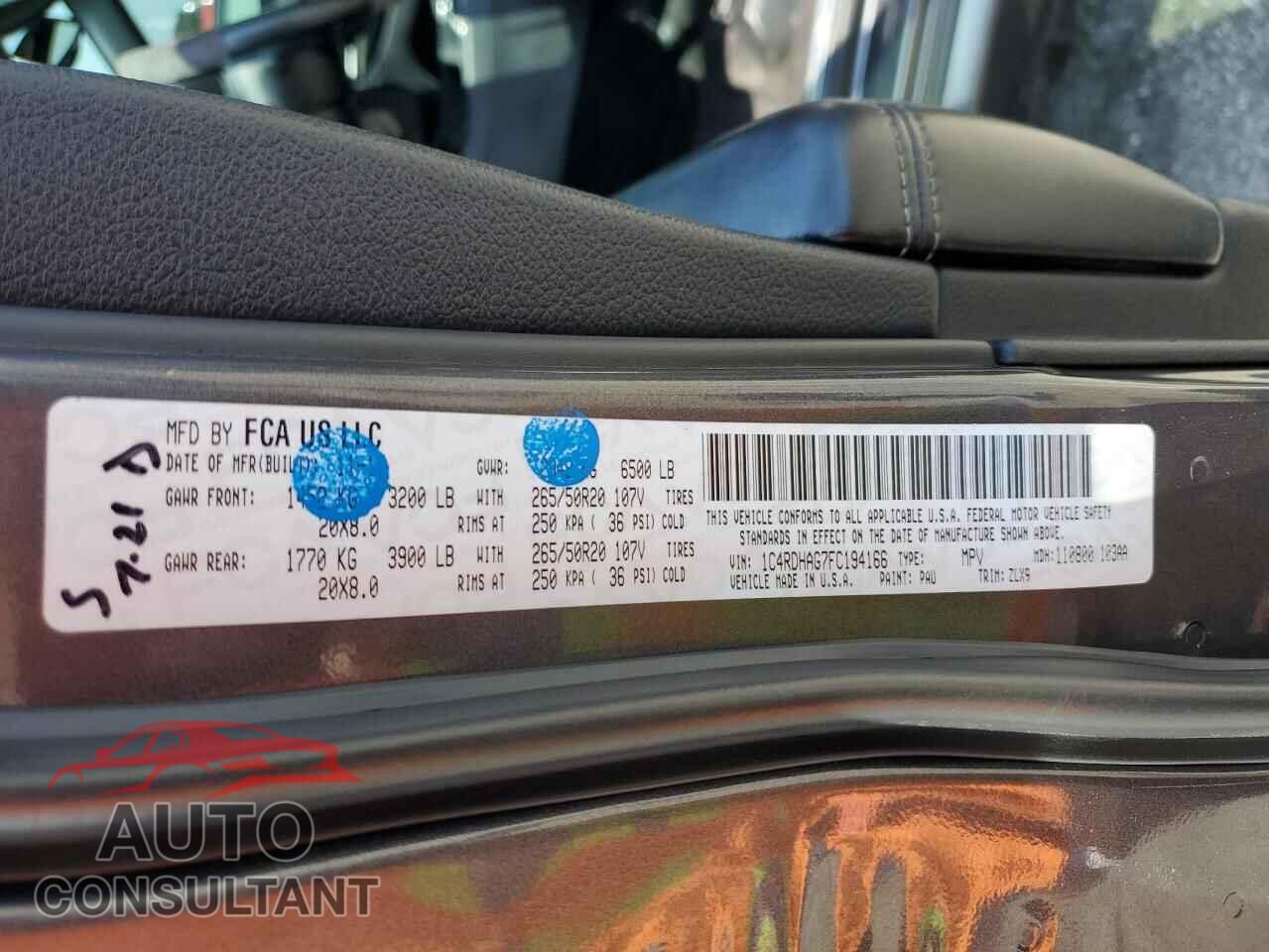 DODGE DURANGO 2015 - 1C4RDHAG7FC194166