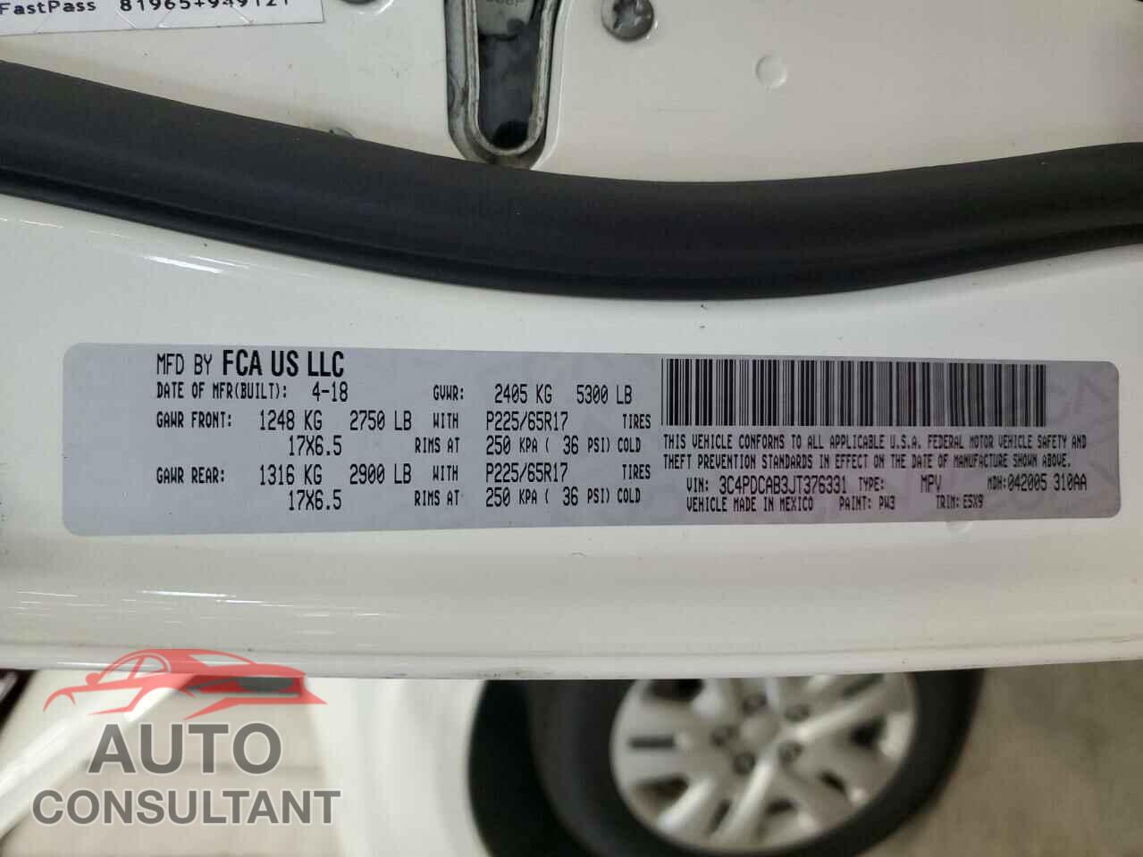 DODGE JOURNEY 2018 - 3C4PDCAB3JT376331
