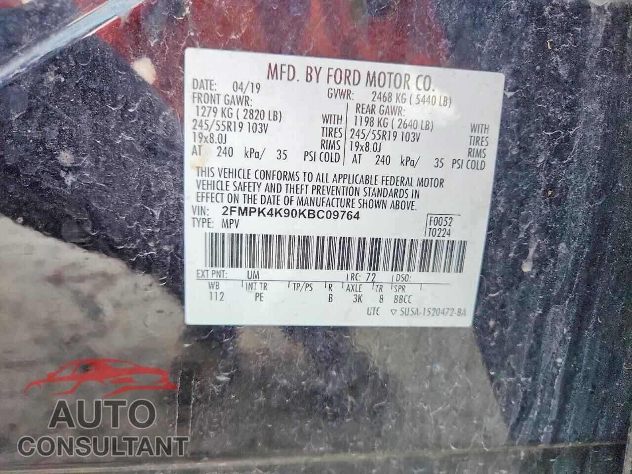 FORD EDGE 2019 - 2FMPK4K90KBC09764