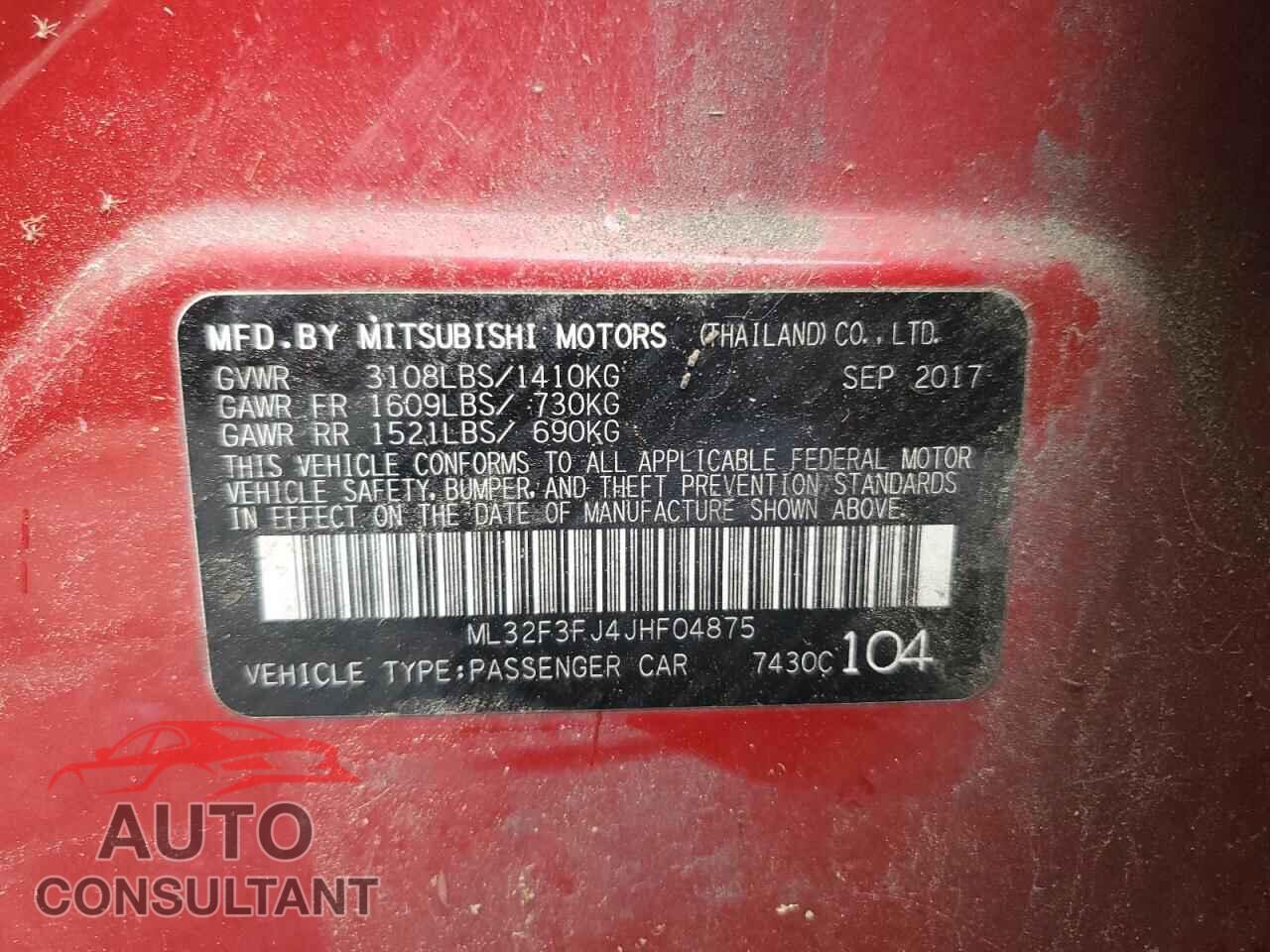 MITSUBISHI MIRAGE 2018 - ML32F3FJ4JHF04875