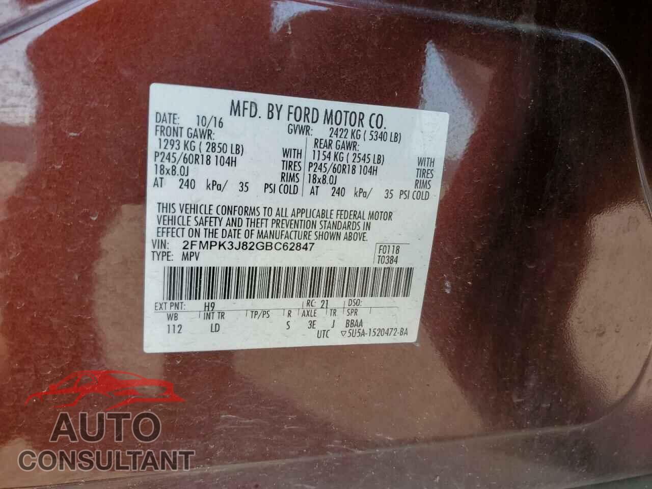 FORD EDGE 2016 - 2FMPK3J82GBC62847