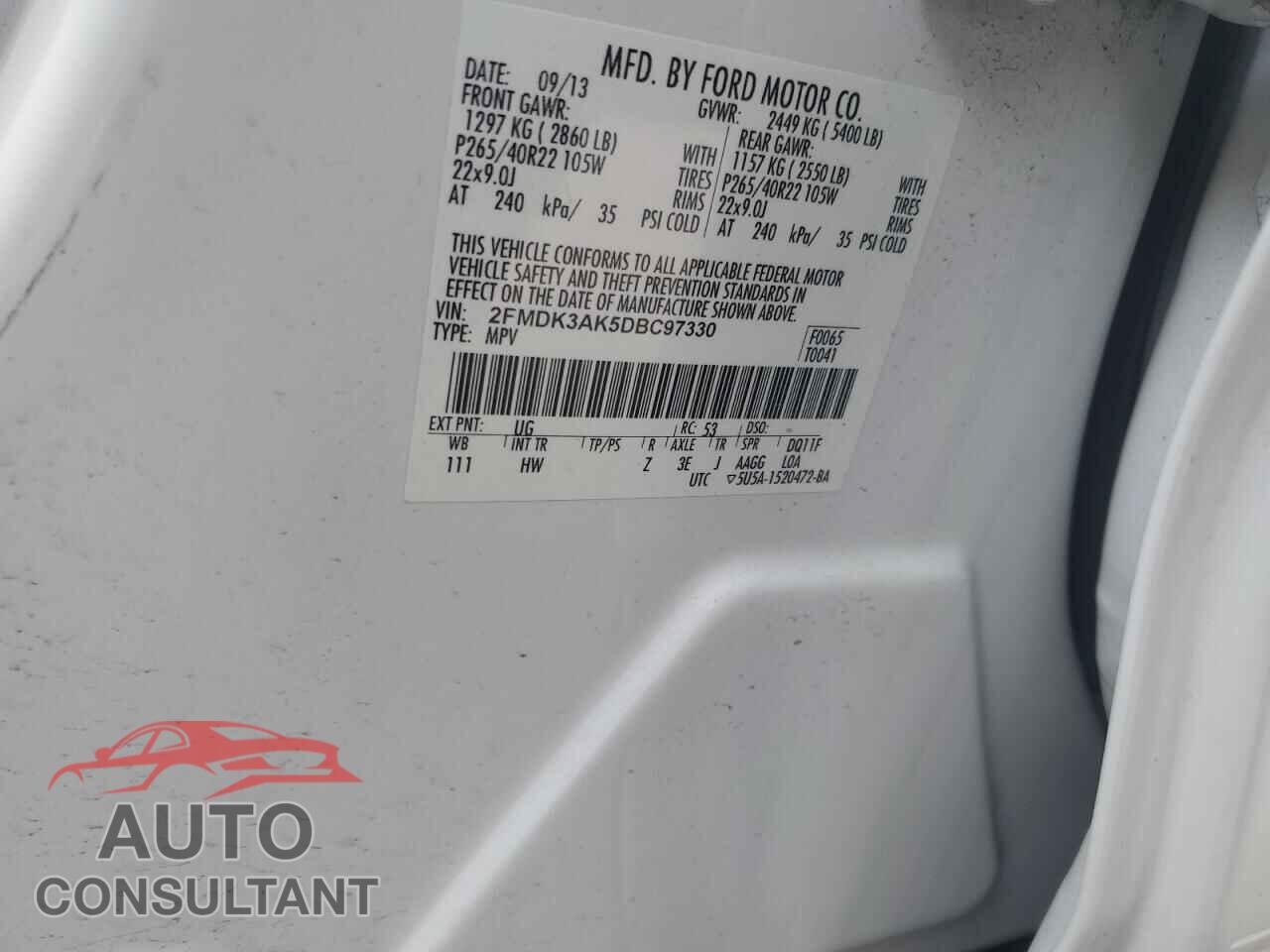 FORD EDGE 2013 - 2FMDK3AK5DBC97330