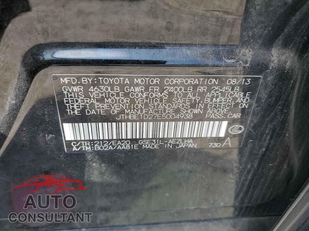 LEXUS IS 2014 - JTHBE1D27E5004938
