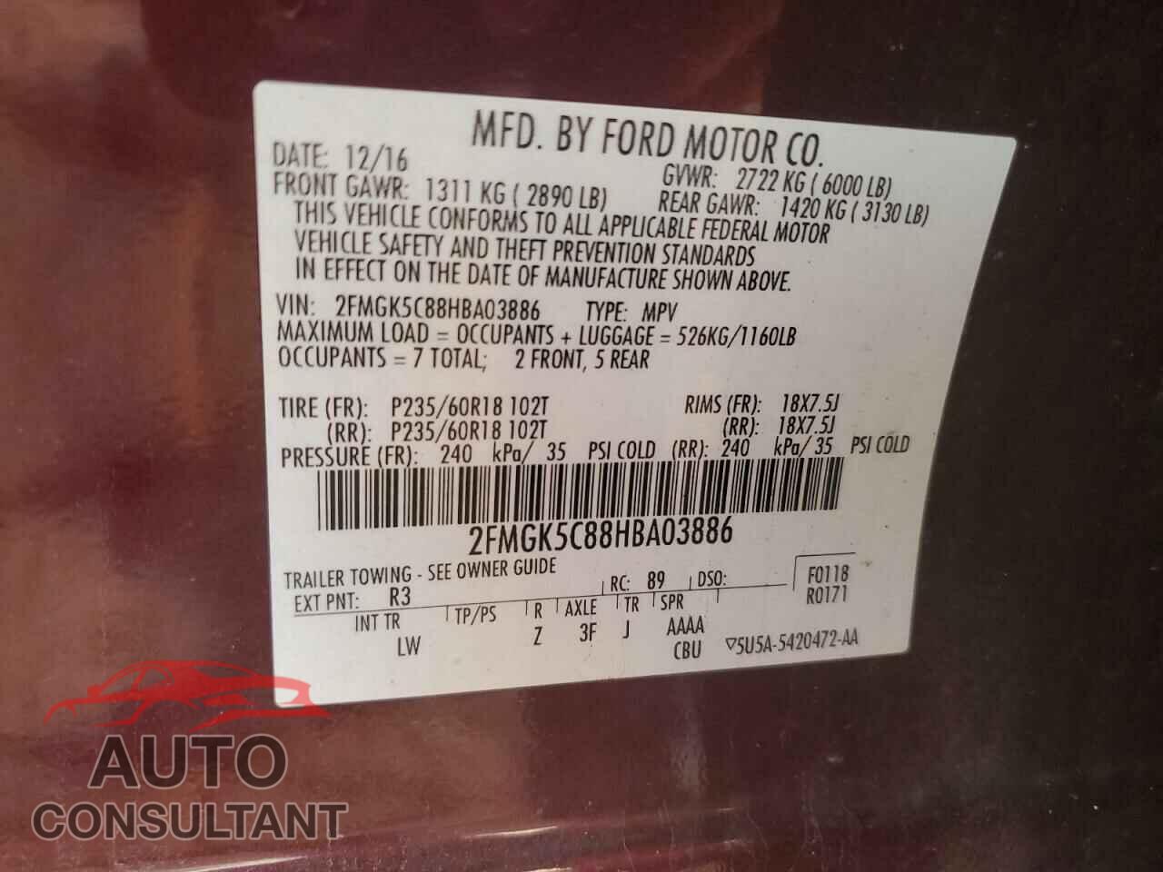 FORD FLEX 2017 - 2FMGK5C88HBA03886