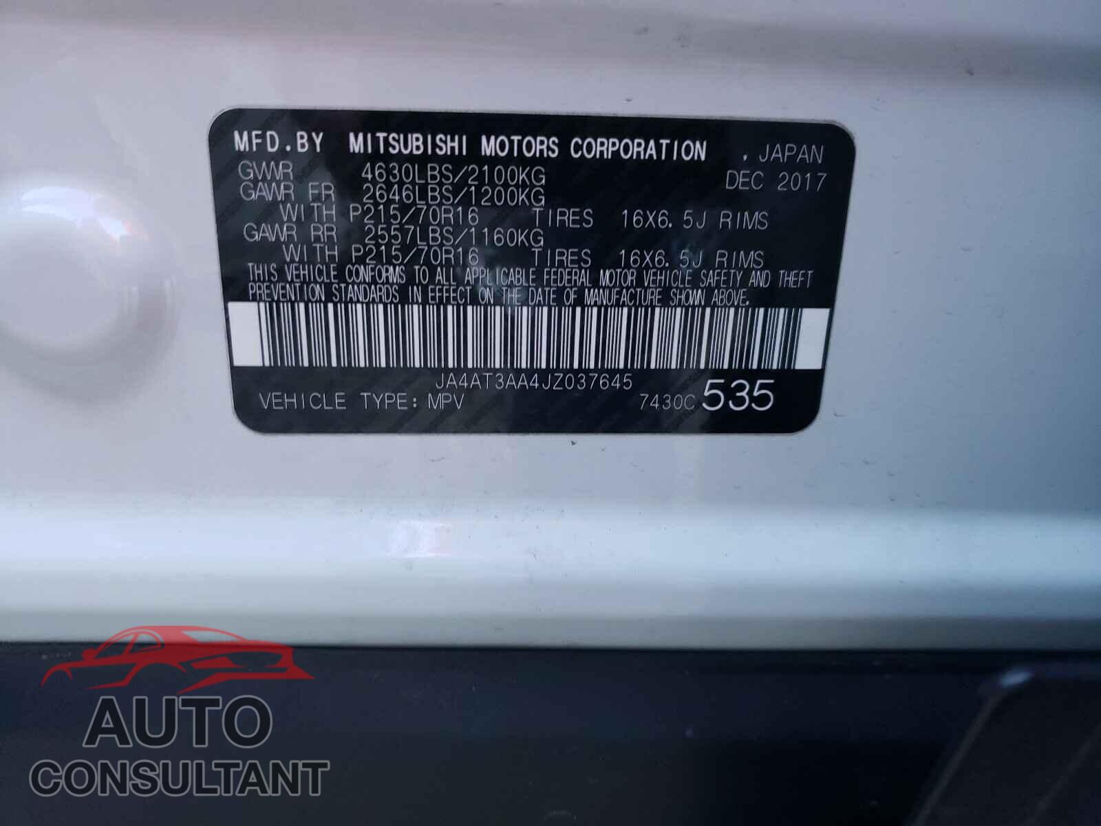 MITSUBISHI ECLIPSE 2018 - JA4AT3AA4JZ037645