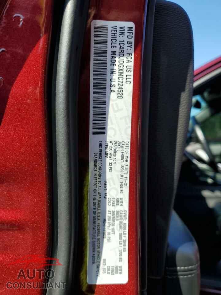 DODGE DURANGO 2021 - 1C4RDJDGXMC724520