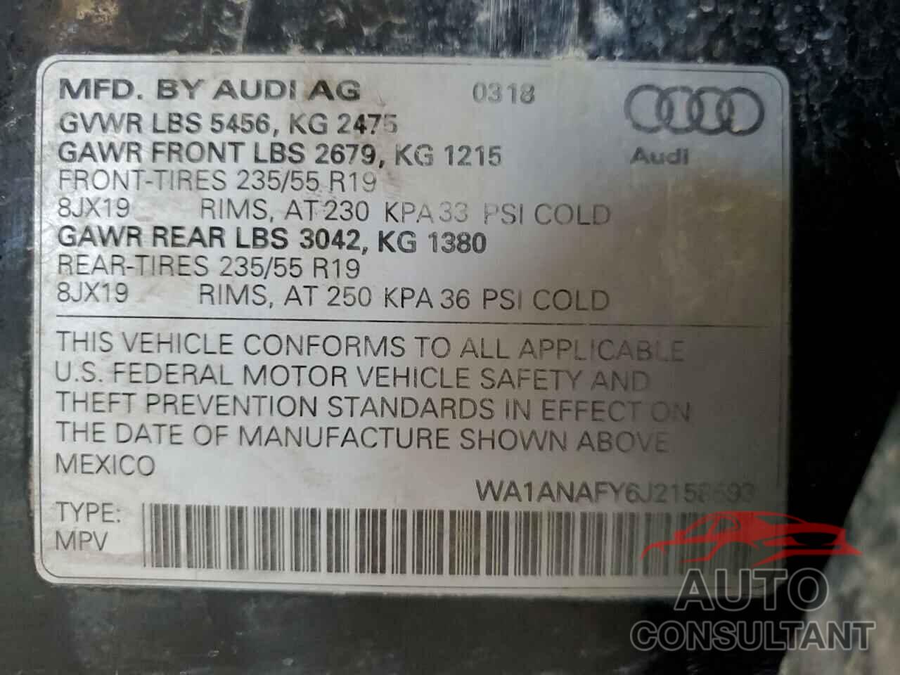 AUDI Q5 2018 - WA1ANAFY6J2158593