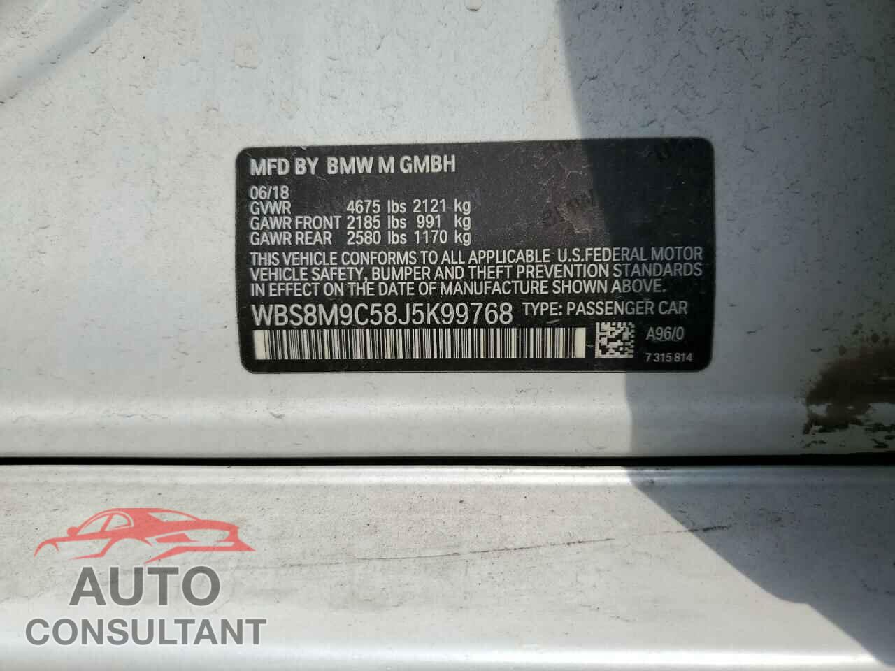 BMW M3 2018 - WBS8M9C58J5K99768