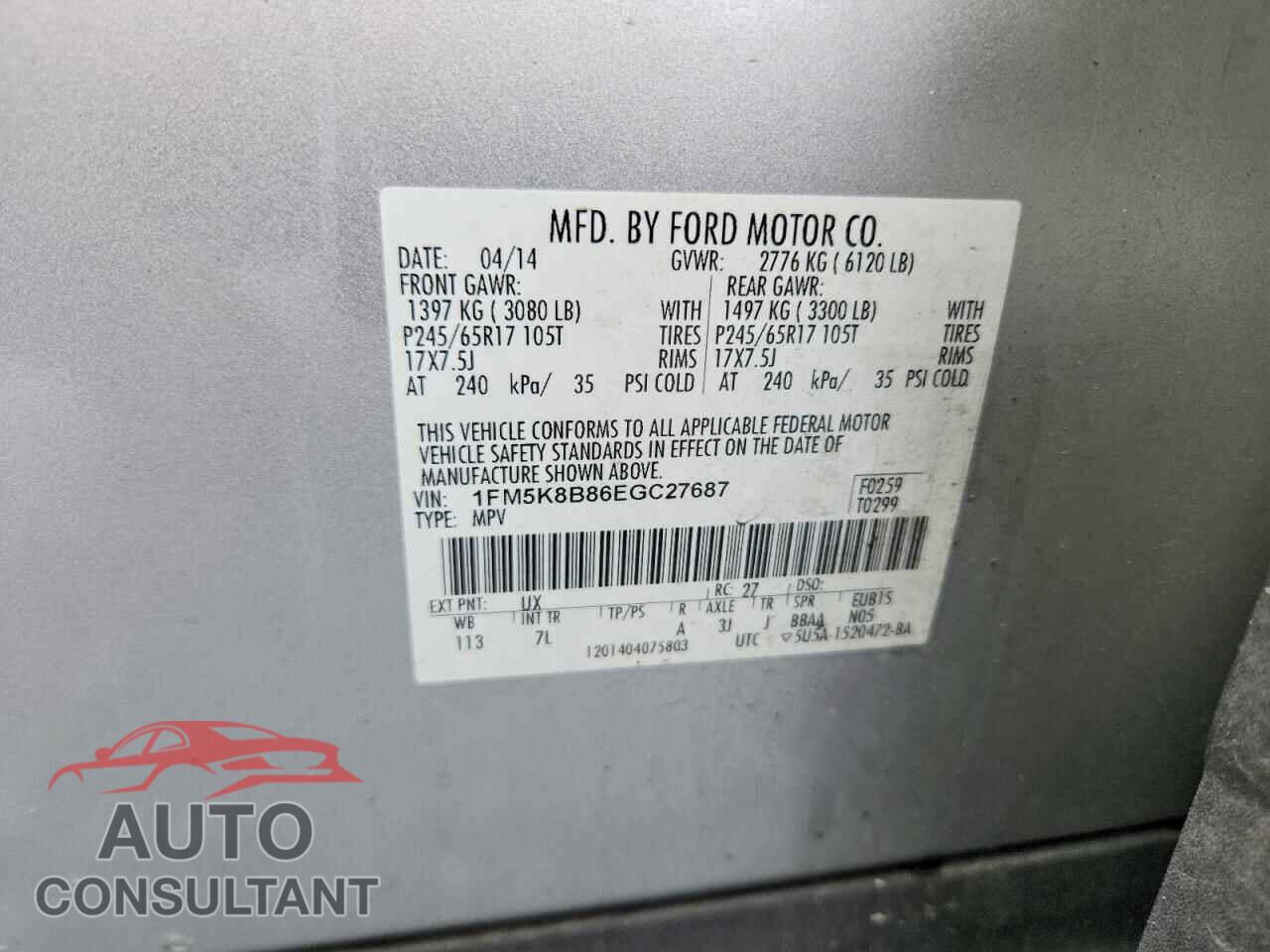FORD EXPLORER 2014 - 1FM5K8B86EGC27687