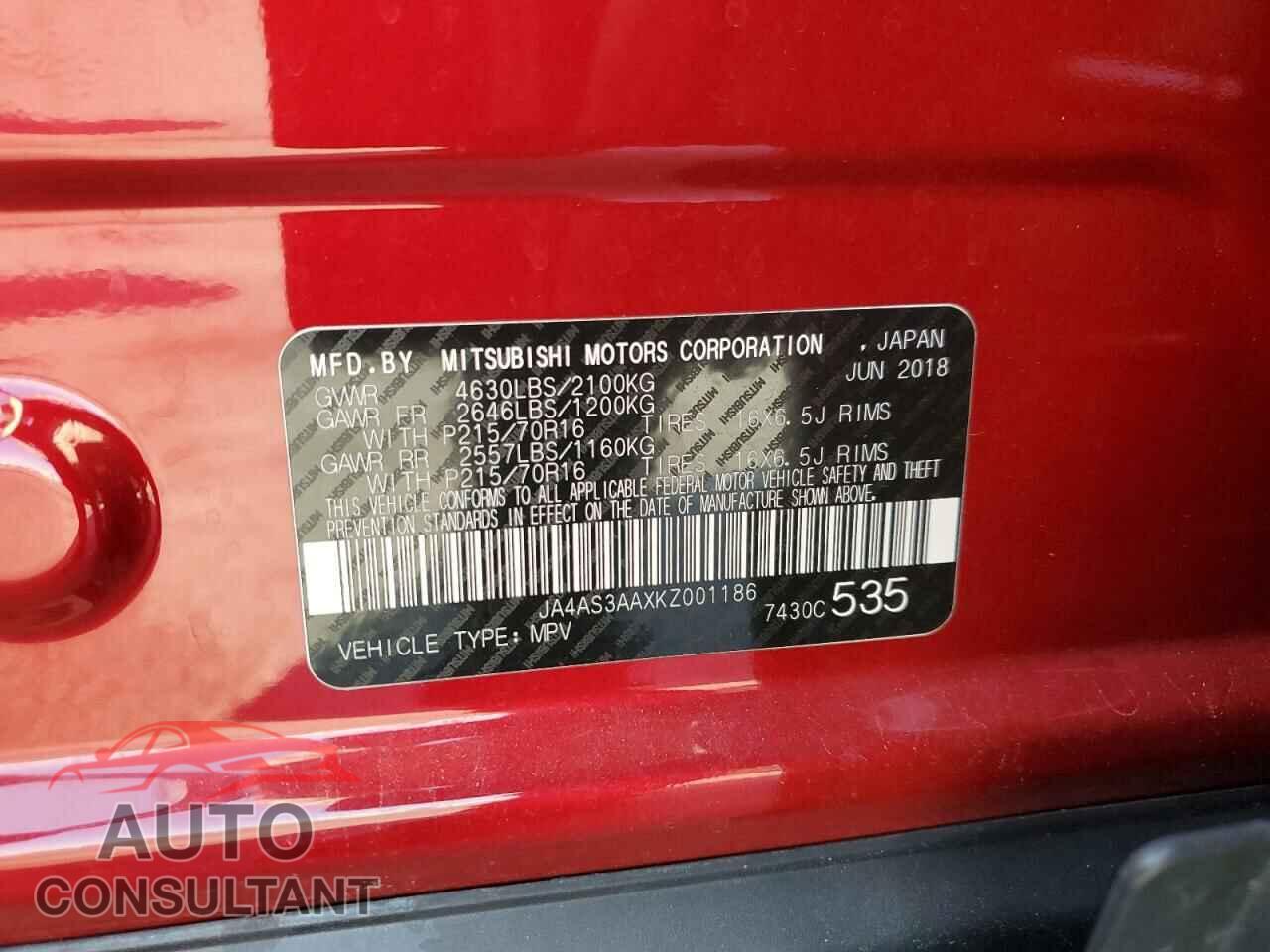 MITSUBISHI ECLIPSE 2019 - JA4AS3AAXKZ001186