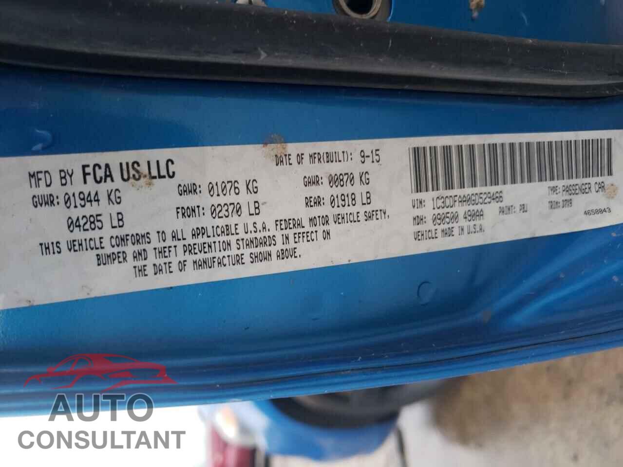 DODGE DART 2016 - 1C3CDFAA0GD529466