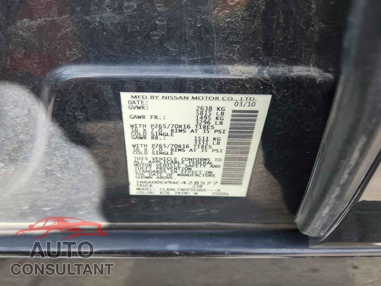 NISSAN FRONTIER 2010 - 1N6AD0EV9AC428577