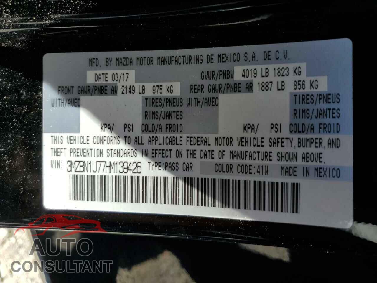 MAZDA 3 2017 - 3MZBN1U77HM139426