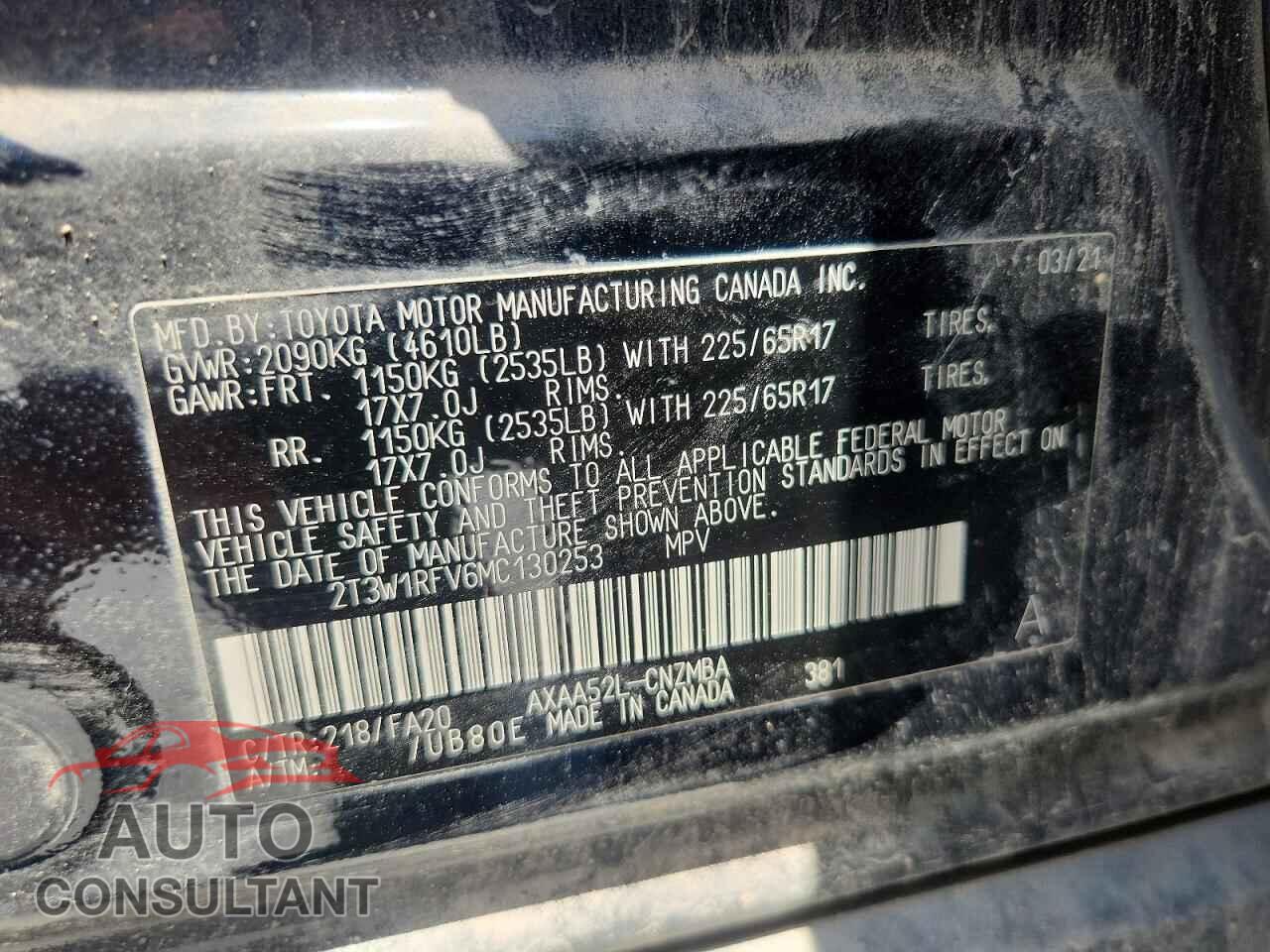 TOYOTA RAV4 2021 - 2T3W1RFV6MC130253