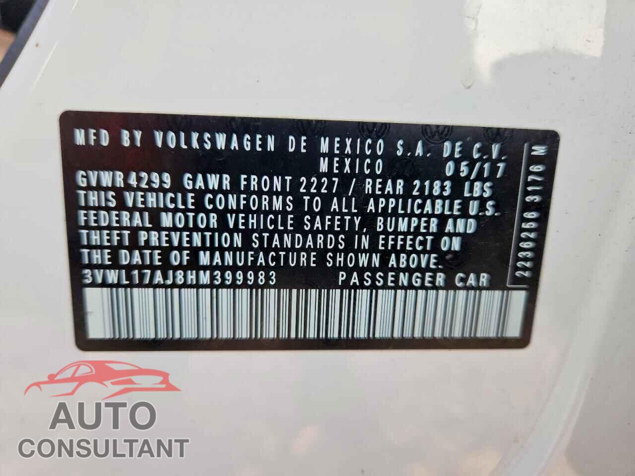 VOLKSWAGEN JETTA 2017 - 3VWL17AJ8HM399983