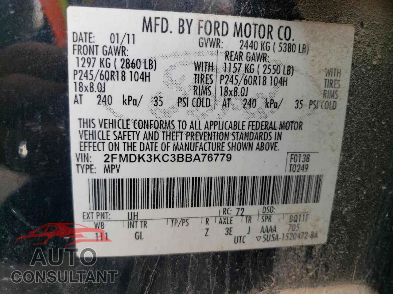 FORD EDGE 2011 - 2FMDK3KC3BBA76779