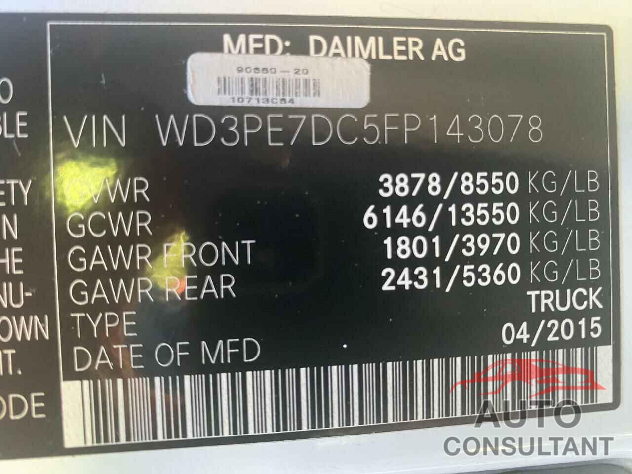 MERCEDES-BENZ SPRINTER 2015 - WD3PE7DC5FP143XXX