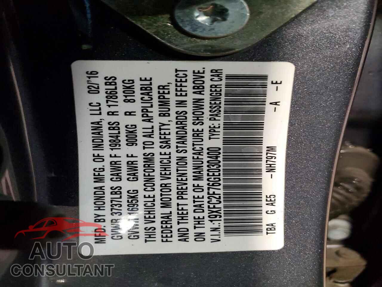 HONDA CIVIC 2016 - 19XFC2F76GE030400
