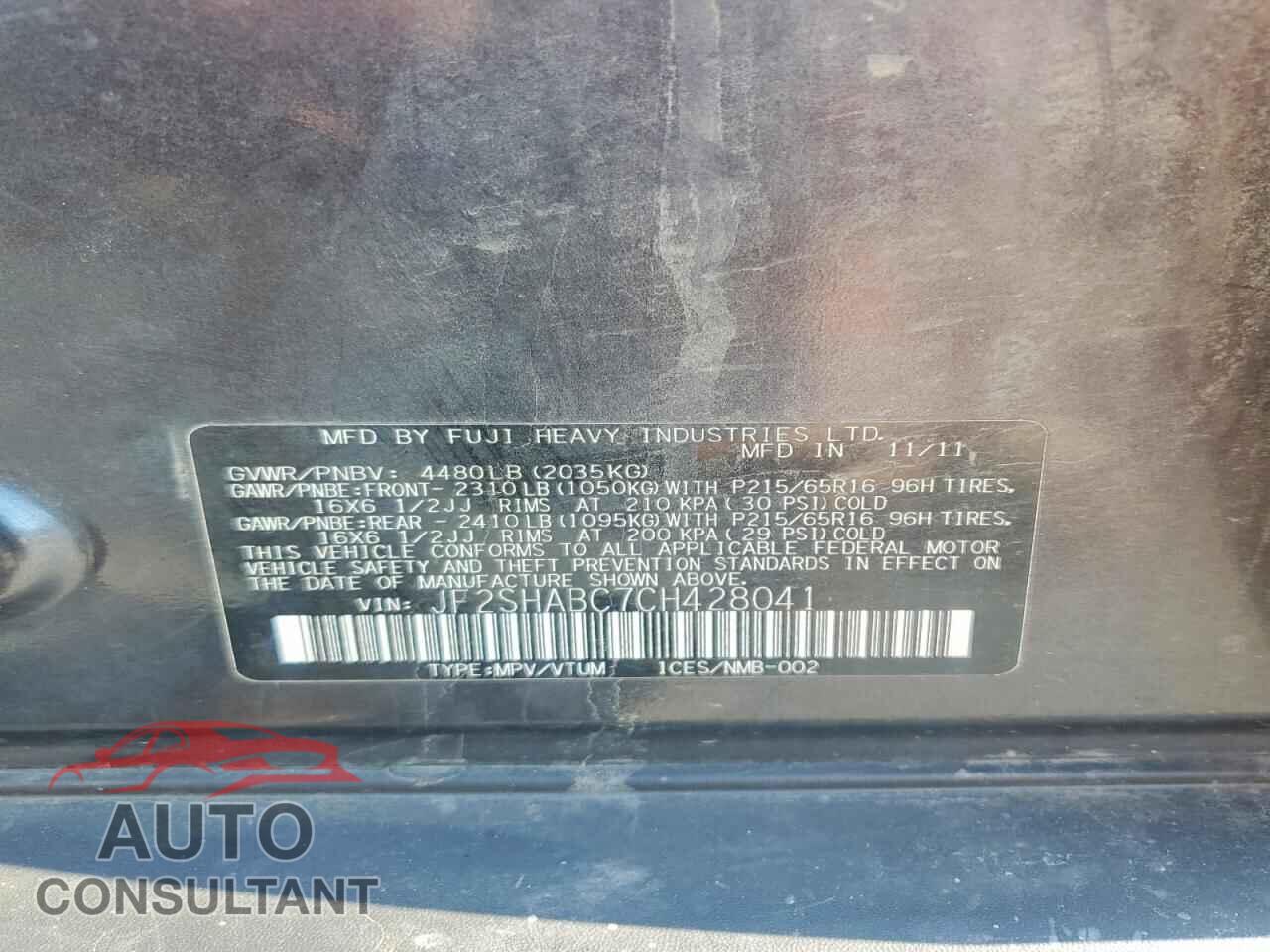 SUBARU FORESTER 2012 - JF2SHABC7CH428041